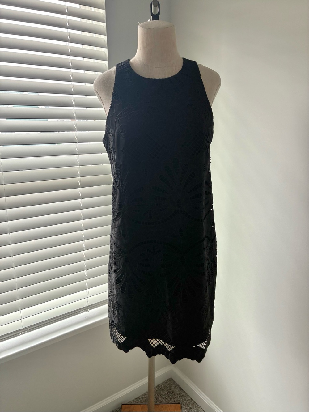 Les Copains Women's Black Crochet Embroidered Mini Shift Dress